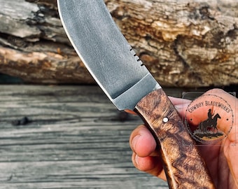 Handmade High Carbon Steel Bull Cutter Knife: Rosewood Handle, Leather Sheath