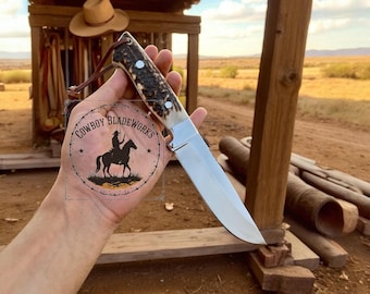 Handcrafted Hunting Knife: D2 Steel Blade, Stag Horn Handle, Authentic Leather Sheath