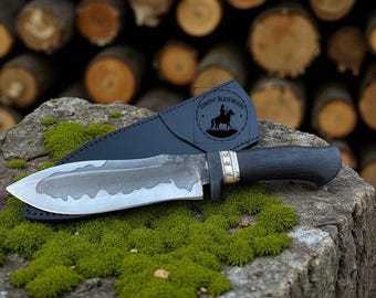 Hand Forged Viking Knife: Black Wood & Camel Bone Handle - High Carbon Steel