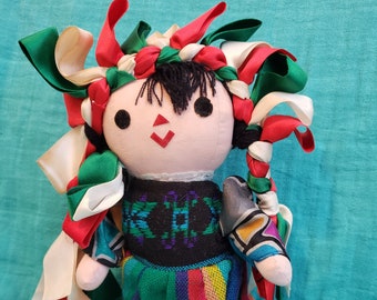 Vintage Mexican Cloth Doll; Folk Art; 1980s; Traditional; Ethnic; Mexico; Latina; Hispanic