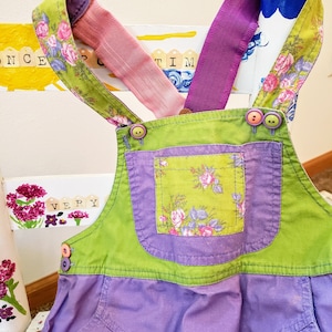 Sweet and Colorful Girls Vintage Overall Shorts Bibs Cottagecore Picnic Perfect Tinkerbell image 1