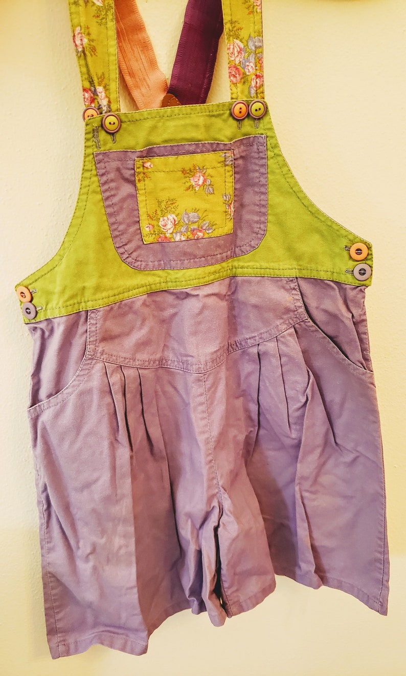 Sweet and Colorful Girls Vintage Overall Shorts Bibs Cottagecore Picnic Perfect Tinkerbell image 9