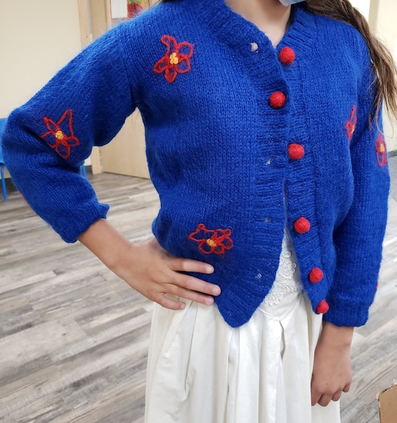 Vintage Girls Hand Knit Madeline Sweater, Lined; B