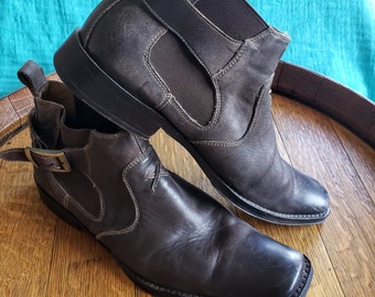 Mens Size 8.5 Brown Leather Ankle Boots; Buckle; Modern Cowboy; Gordon Rush; Vintage Look