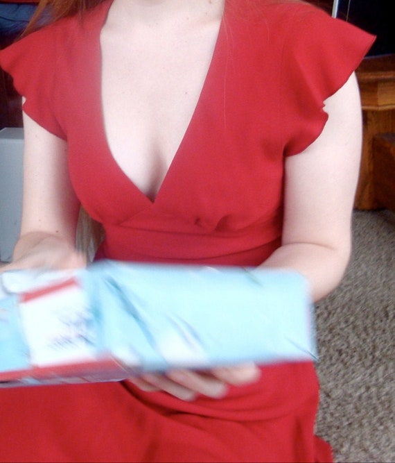 Firecracker Red Retro Dress; Small; Flutter Sleeve
