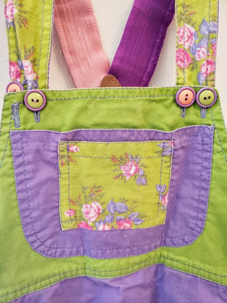 Sweet and Colorful Girls Vintage Overall Shorts Bibs Cottagecore Picnic Perfect Tinkerbell image 4
