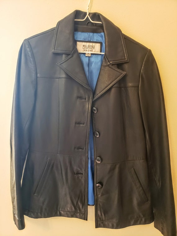 Black Leather Jacket with Electric Blue Lining; C… - image 2