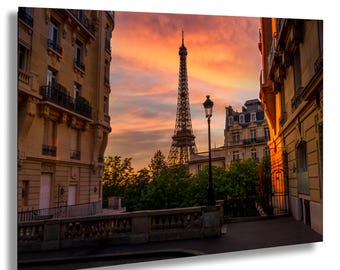 Impresión fotográfica del amanecer desde la Torre Eiffel, arte mural de paisaje urbano de París