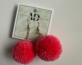 Hot Pink Poms | Earrings | Earrings | Teacher Earrings | Puff Ball Earrings