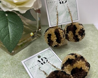 Cheetah Print Pom Earrings: Handmade Teacher Jewelry