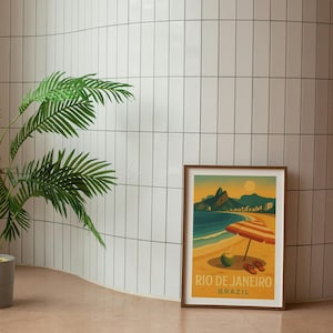 Rio Brazil Travel Poster, Rio Wall Art Print, Printable Rio Cityscape, Retro Rio Illustration, Travel Gift