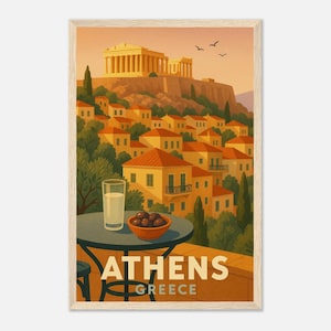 Athens Greece Vintage Travel Poster, Digital Download, Printable Wall Art, Parthenon View, Mediterranean Charm & Greek Heritage