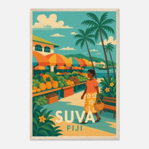 Suva Fiji Vintage Travel Poster, Suva Wall Art, Printable South Pacific Island Illustration, Retro Fiji Cityscape Print, Travel Gift