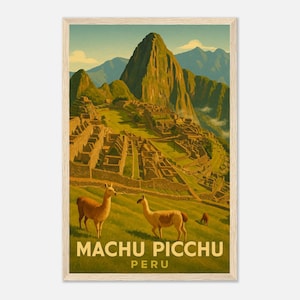 Machu Picchu Peru Vintage Travel Poster, Digital Download, Printable Wall Art, Inca Citadel & Andes Mountain Landscape