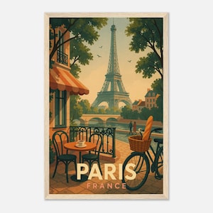 Paris Travel Poster, Eiffel Tower Wall Art, French Cafe Vintage Print, Retro Paris Illustration, Digital Download for Home Decor