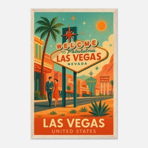 Las Vegas Nevada Vintage Travel Poster, Retro Casino Strip Wall Art, Welcome Sign Illustration, Printable USA Decor, Digital Print