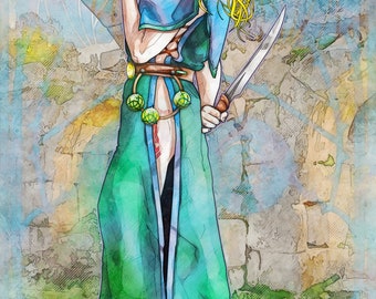 Trickery, Elven Art, Elven Poster, Fantasy Poster, Fantasy Print, DnD Poster, Dark Fantasy Art, Elf Watercolor, Elf, Elf Art, Dagger