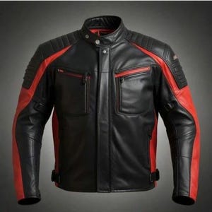 Genuine Lambskin Leather Motorcycle Jacket Men - Red And Black Leather Jacket Fo
