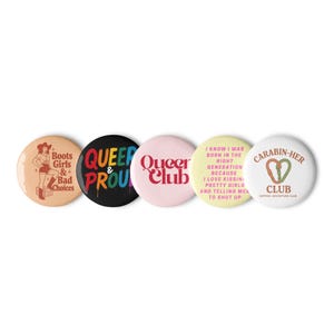 Set of 5 Lesbian Sapphic Button Pins for Queer Pride, WLW Bi Pride Badge Pack, LGBT LGBTQ+ Accessories & Gifts