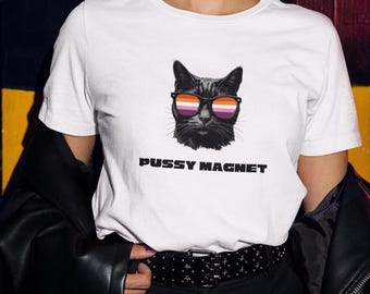 Rolig lesbisk t-shirt, cool saffisk t-shirt, lesbisk pride-flagga cool kattskjorta för WLW HBTQ queer present, unisex t-shirt för gay lesbisk pride