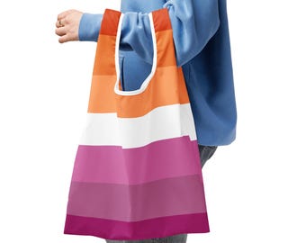 Lesbian Flag Shopping bag, Foldable Reusable Lesbian Pride Flag bag, LGBT Sapphic Queer Bag WLW pride aesthetic, lesbian flag colours bag