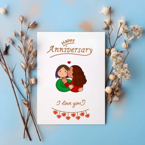 Lesbian anniversary card, cute girlfriends cards, romantic wife cards, lesbian sapphic WLW queer couple card, LGBT anniversary card