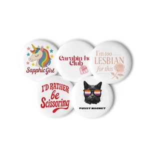 Set van 5 Lesbian Sapphic Button Pins voor Queer Pride, WLW Bi Pride Badge Pack, LGBT LGBTQ+ accessoires en geschenken