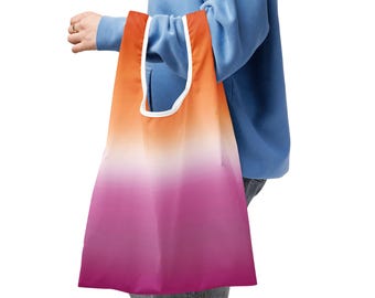 Lesbian Flag Shopping bag, Foldable Reusable Lesbian Pride Flag bag, LGBT Sapphic Queer Bag WLW pride aesthetic, lesbian flag gradient