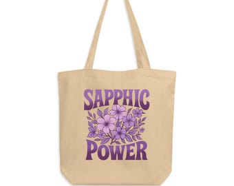 Sapphic Power Bio-Baumwolle Tragetasche mit Blumen für sapphic queer queer queer queer queer LGBTQ Geschenk für schwul-lesbische Frauen