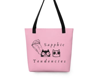 Funny lesbian sapphic tote bag, sapphic tendencies, for sapphic queer WLW gay women signal tote bag, sexy subtle lesbian queer pride gift