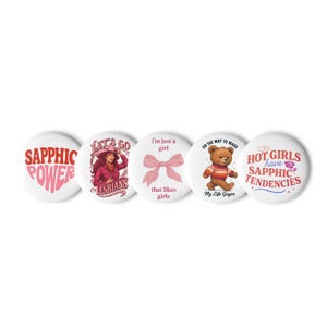 Set of 5 Lesbian Sapphic Button Pins for Queer Pride, WLW Bi Pride Badge Pack, LGBT LGBTQ+ Accessories & Gifts