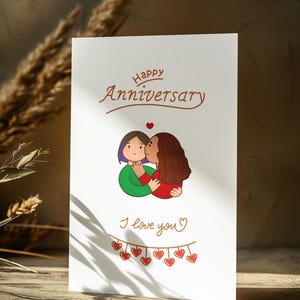 Lesbian anniversary card, cute girlfriends cards, romantic wife cards, lesbian sapphic WLW queer couple card, LGBT anniversary card