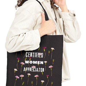 Lesbian pride flag colors tote bag, certified women appreciator, sapphic queer WLW LGBT LGBTQIA+ canvas shoulder bag, bisexual woman bipride