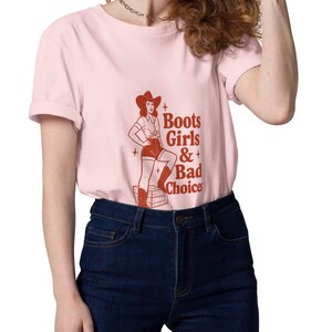 Subtle lesbian organic cotton t-shirt, sapphic shirt, WLW tee, queer LGBTQ pride top, cowgirl boots girls design, Chappell Roan inspired top