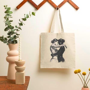 Lesbian Love Cotton Canvas Tote Bag, Sapphic Queer Women Pride Gift, LGBTQ+ Handbag, Gay Rights Shoulder Bag, LGBT Couples Shopping Tote