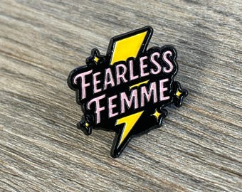 Fearless Femme Enamel Pin: Feminist Empowerment Lightning Bolt Badge