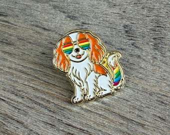 Rainbow Dog Enamel Pin – LGBTQ Pride Dog Pin, Cute Puppy Lapel Pin, King Charles Spaniel Pin, Gift for Dog Lovers