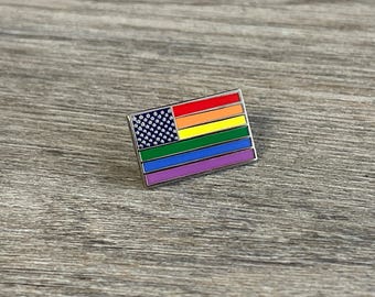 Rainbow American Flag Pride Pin: LGBTQ+ Enamel Lapel Pin