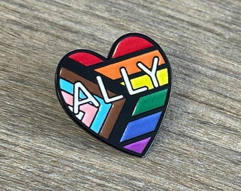 Progress Pride Heart Enamel Pin: LGBTQ+ Ally Support Accessory