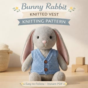 Bunny Vest Knitting Pattern PDF, Rabbit Waistcoat Pattern, Toy Bunny Clothes, Storybook Woodland Outfit, Easter Bunny Knit