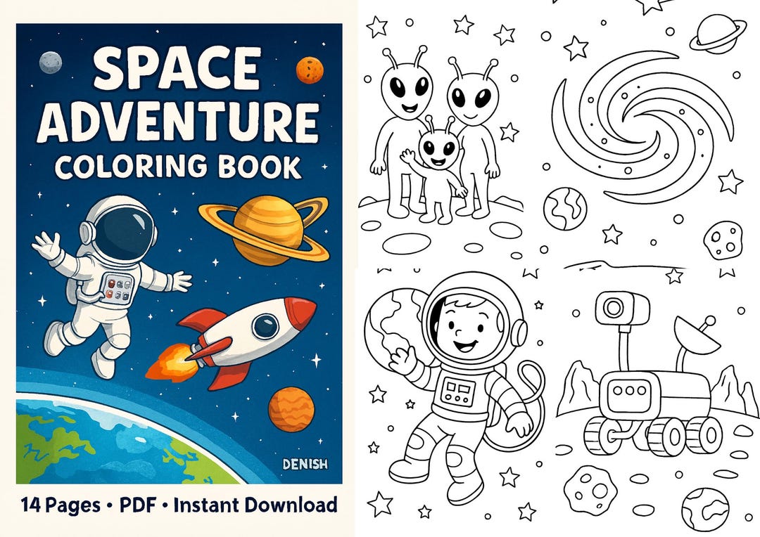 Space Adventure Coloring Book for Kids – 14 Printable Space Pages ...