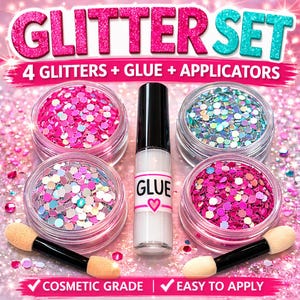 Glitter Set Festival Hair Eye Makeup (4 Pots 1 Glue 2 Applicators)