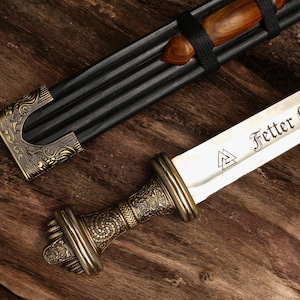 Fetter Lane Sword – Handmade Medieval Sword with Scabbard – Anglo-Saxon Decor – Fantasy Gift – Best Gift for Him – Black Edition Replica