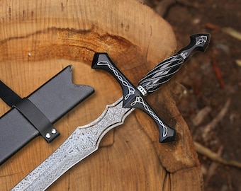Hand Forged Damascus Steel Viking Sword – Personalized Display Sword