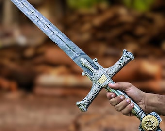 Handmade Damascus Steel King Solomon Sword | Star of David Pommel