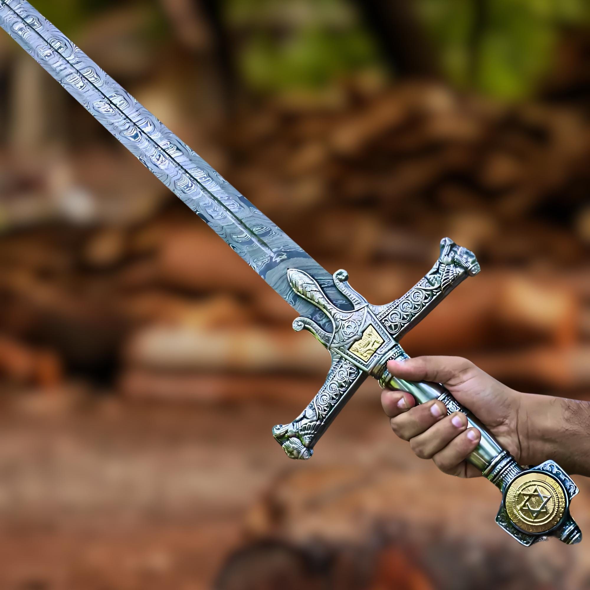 Handmade Damascus Steel King Solomon Sword | Star of David Pommel