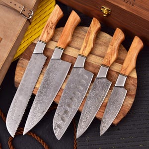 Handmade Damascus Steel Chef Knives Set | Kitchen Chef Knives| Hand Forged Cooking Knife | Best Kitchen Knife Set | Christmas & Wedding Gift