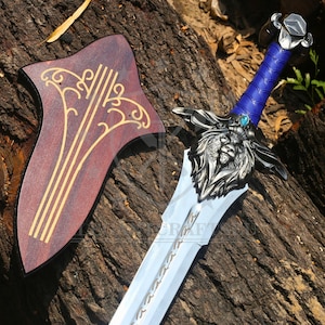 Handmade Warcraft Royal Guard Sword Replica | Alliance Lion Head Stormwind Anduin Lothar Blade | Fantasy Cosplay & Collectible Sword