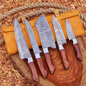 Handmade Damascus Steel Chef Knife Set | Hand Forged Kitchen Knife Set | Kitchen Use Set | Best Chef Set | Gift for Mother, Dad, Him/her, GF