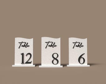 Marmeren tafelnummers bruiloft - 3D-geprint tafelnummer bruiloft - Marmeren tafeldecor - Tafelnummers met standaard - Instelling bruiloftstafel,